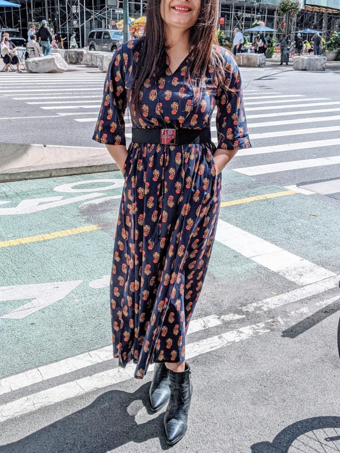 Navy Blue & Yellow Maxi Dress