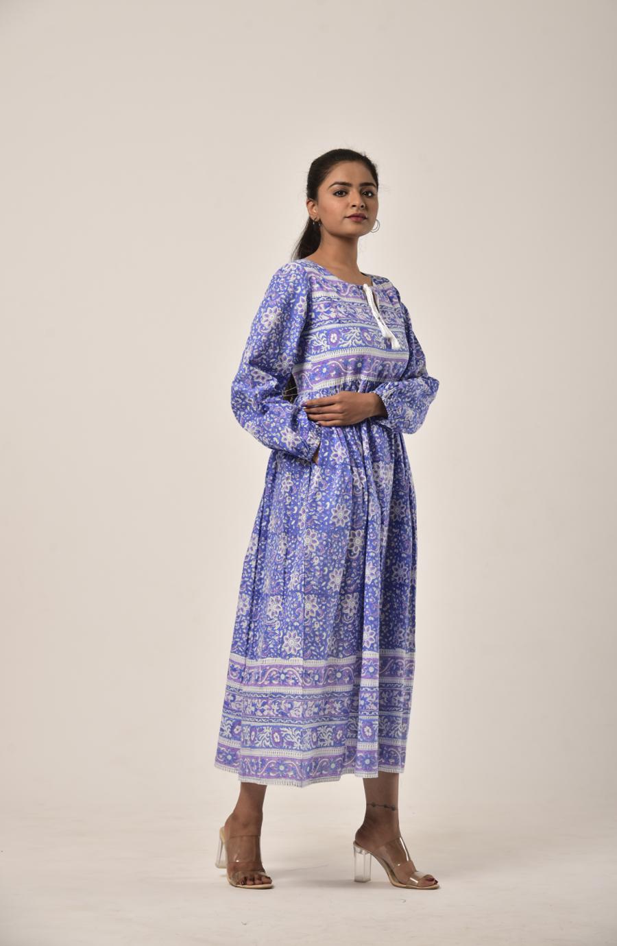 Cobalt Blue Block Print Long Dress