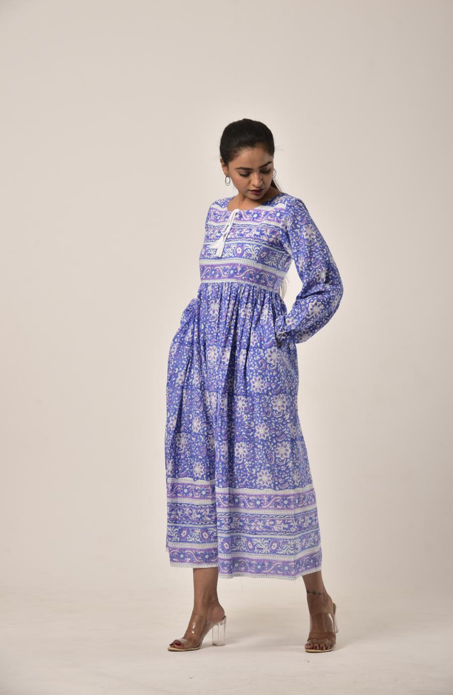 Cobalt Blue Block Print Long Dress