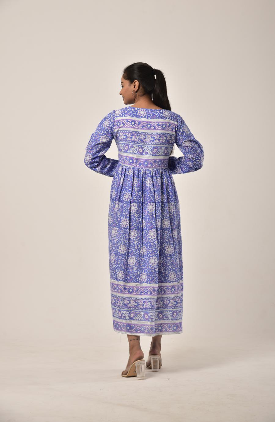 Cobalt Blue Block Print Long Dress