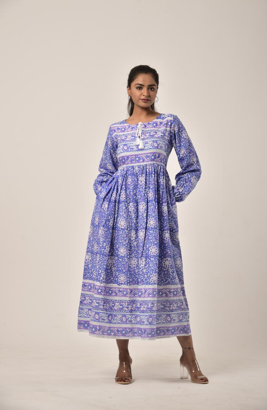 Cobalt Blue Block Print Long Dress