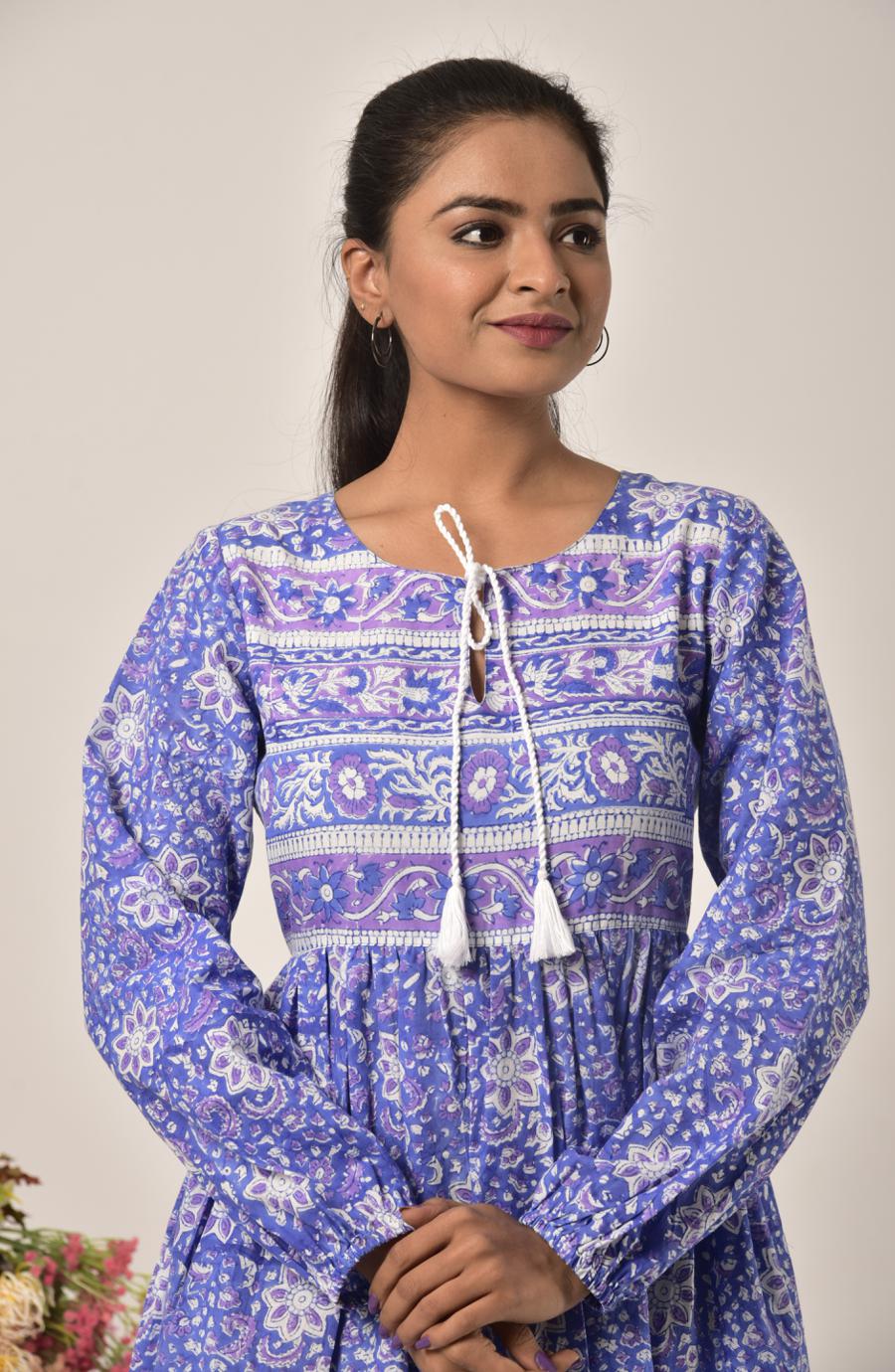 Cobalt Blue Block Print Long Dress