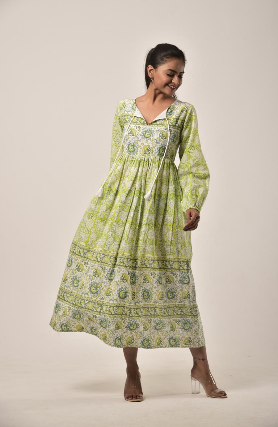 Shop Lime Green Block Print Long Dress for womens in the USA - Easy Returns -Fledgling Wings Shop Lime Green Block Print Long Dress for womens in the USA - Easy Returns -Fledgling Wings