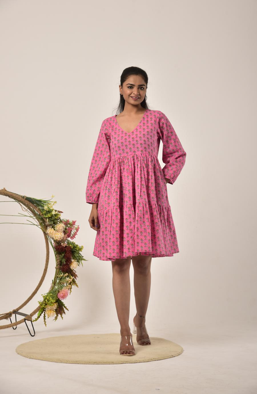 Pink Booti Tiered Short Dress