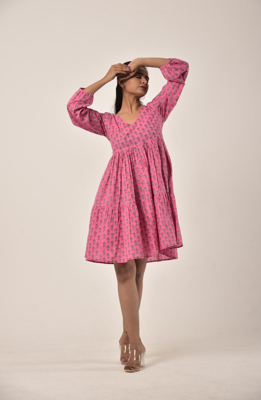 Pink Booti Tiered Short Dress