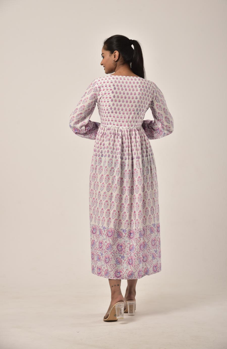 Rose Pink Block Print Long Dress