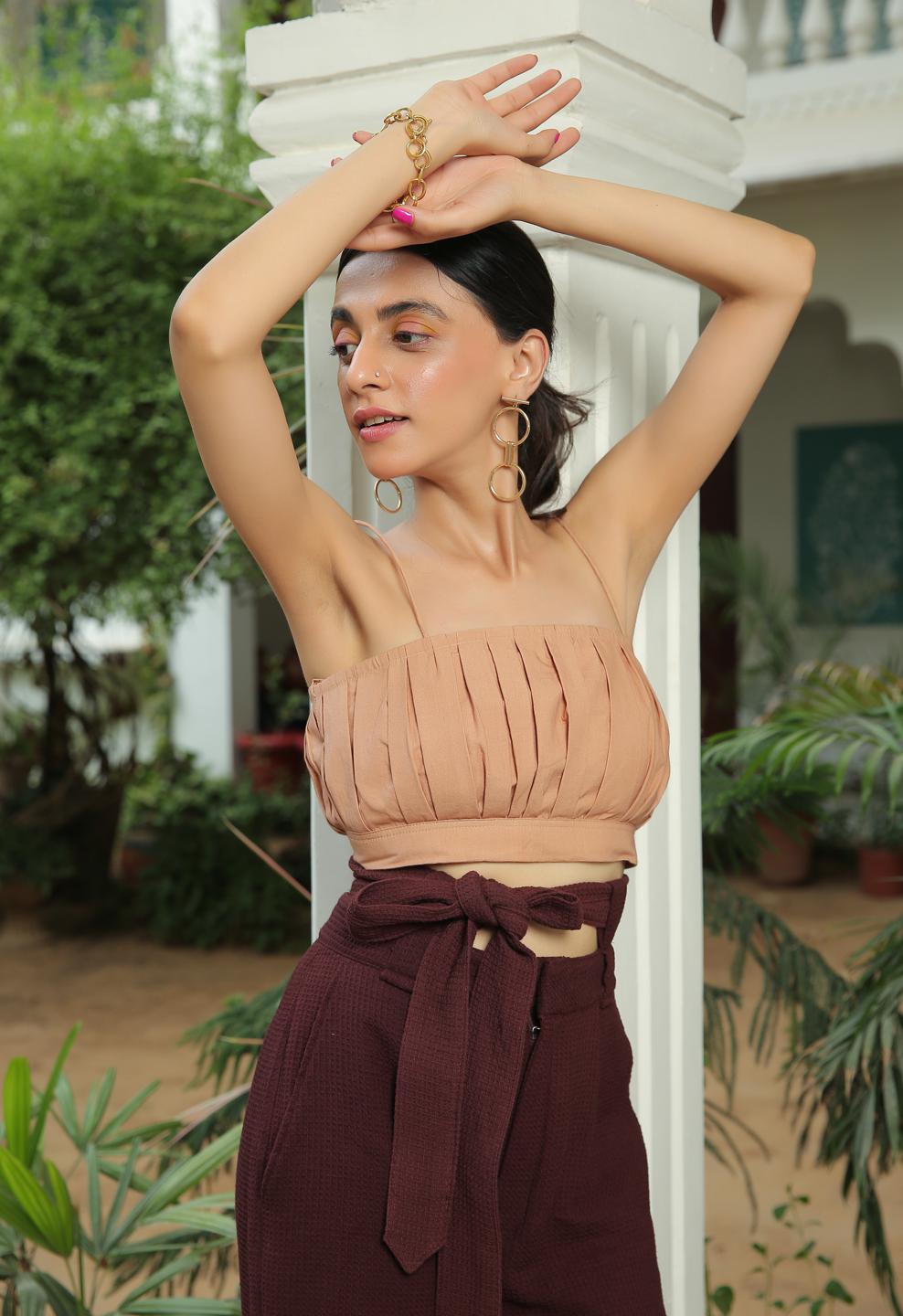 Apricot Ice Pleated Cotton Top