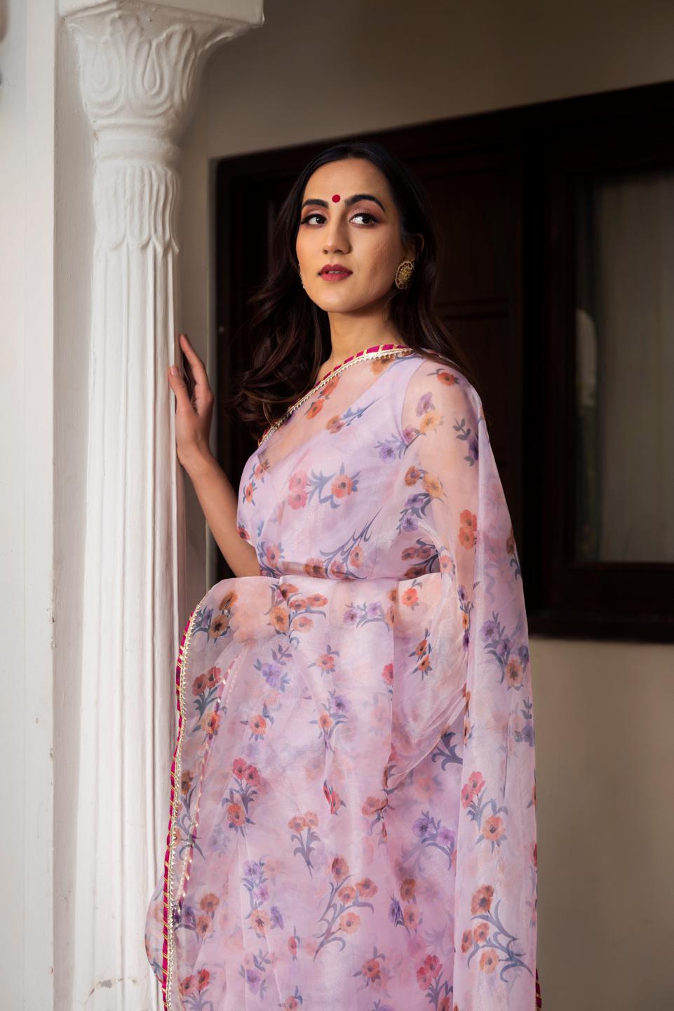 aster-lavender-organza-printed-saree-11422001PR, Women Indian Ethnic Clothing, Organza Saree