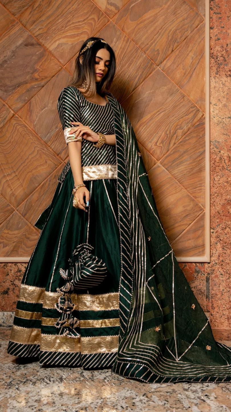 baisa-dark-green-cotton-silk-lehenga-set-11423037GR, Women Indian Ethnic Clothing, Cotton Silk Lehenga Choli