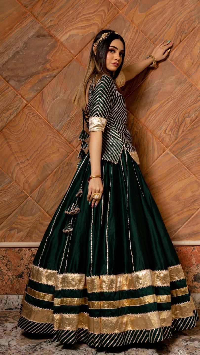 baisa-dark-green-cotton-silk-lehenga-set-11423037GR, Women Indian Ethnic Clothing, Cotton Silk Lehenga Choli