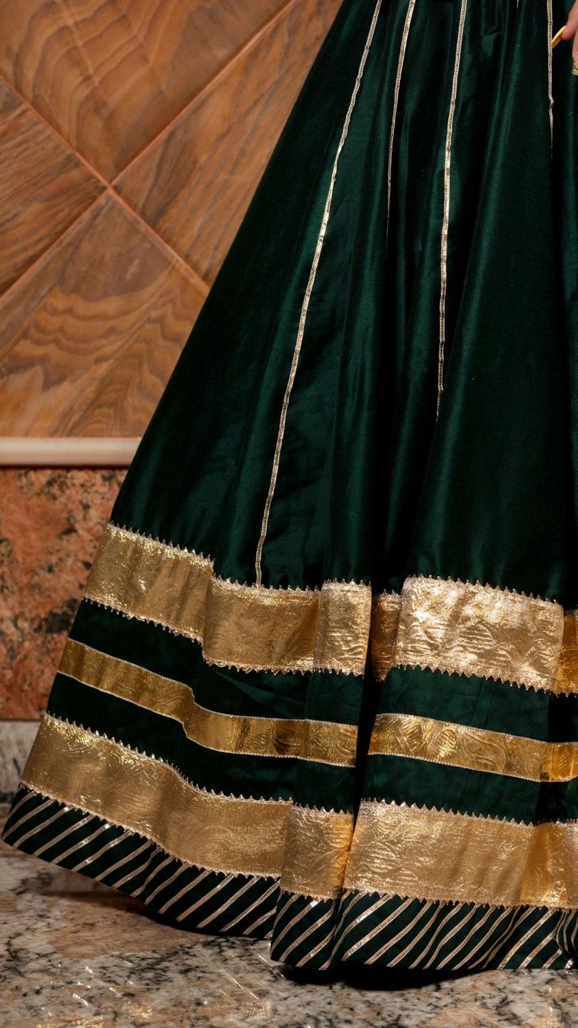 baisa-dark-green-cotton-silk-lehenga-set-11423037GR, Women Indian Ethnic Clothing, Cotton Silk Lehenga Choli