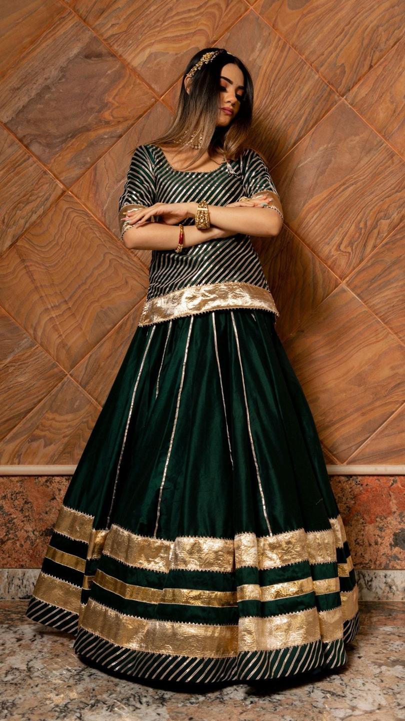 baisa-dark-green-cotton-silk-lehenga-set-11423037GR, Women Indian Ethnic Clothing, Cotton Silk Lehenga Choli