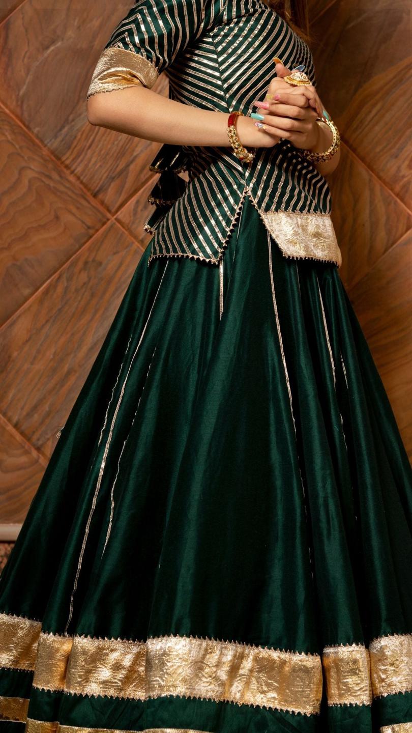 baisa-dark-green-cotton-silk-lehenga-set-11423037GR, Women Indian Ethnic Clothing, Cotton Silk Lehenga Choli