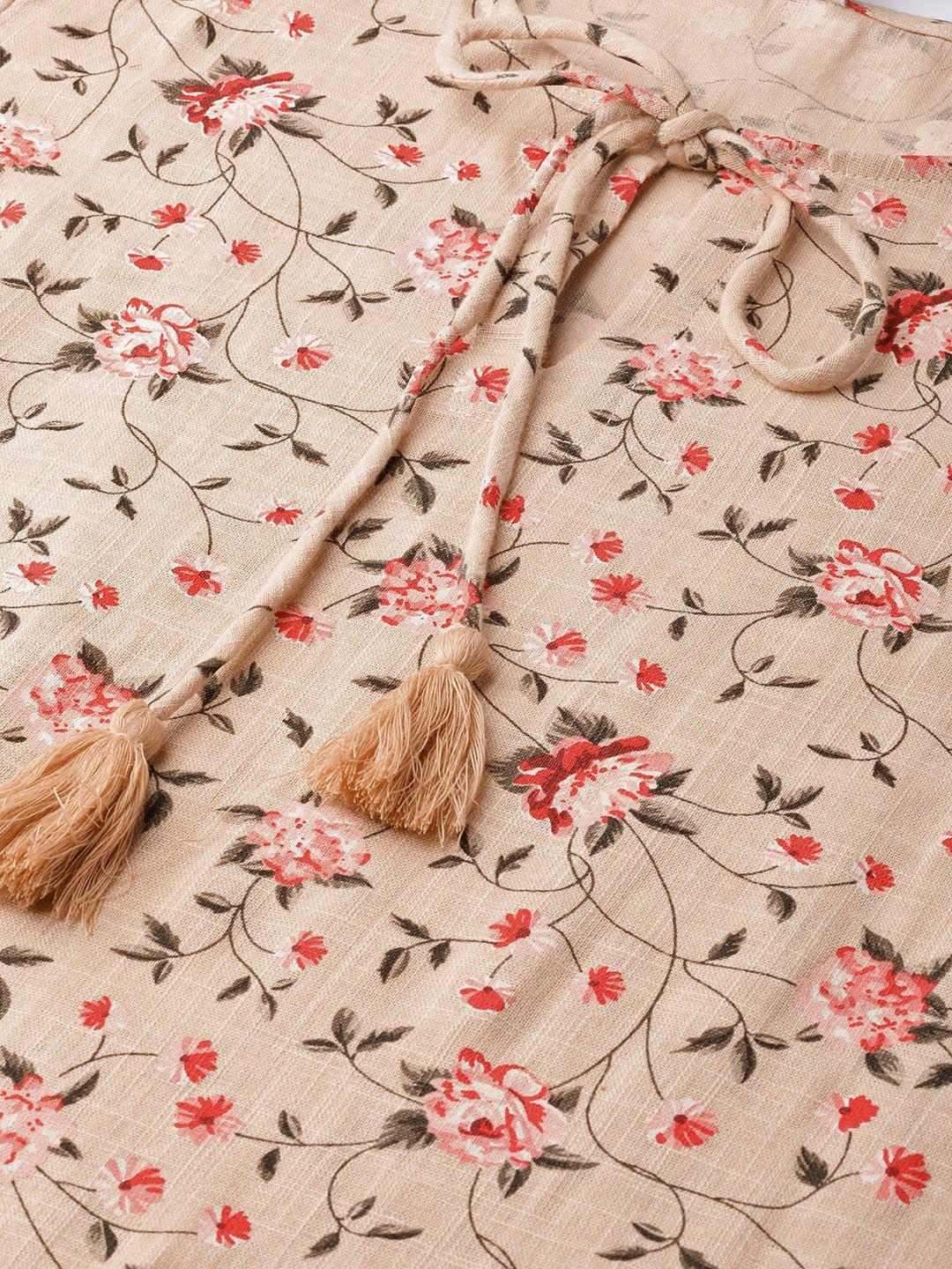 beige-red-floral-print-a-line-dress-10204103BG, Women Clothing, Cotton Dress