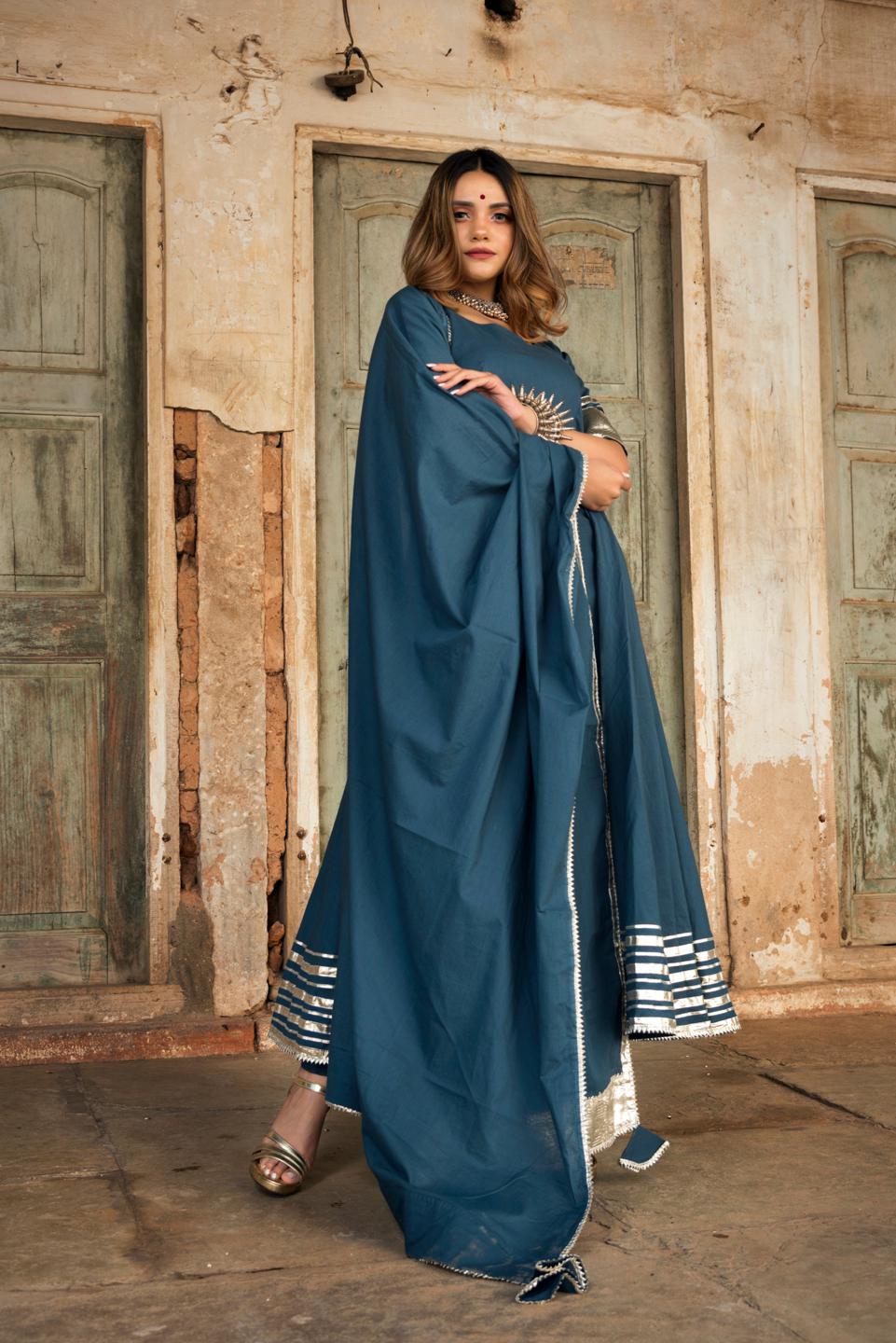 Berry Spary Cotton Blue Anarkali Set for Women - Free Shipping & Easy  Returns  Fledgling Wings