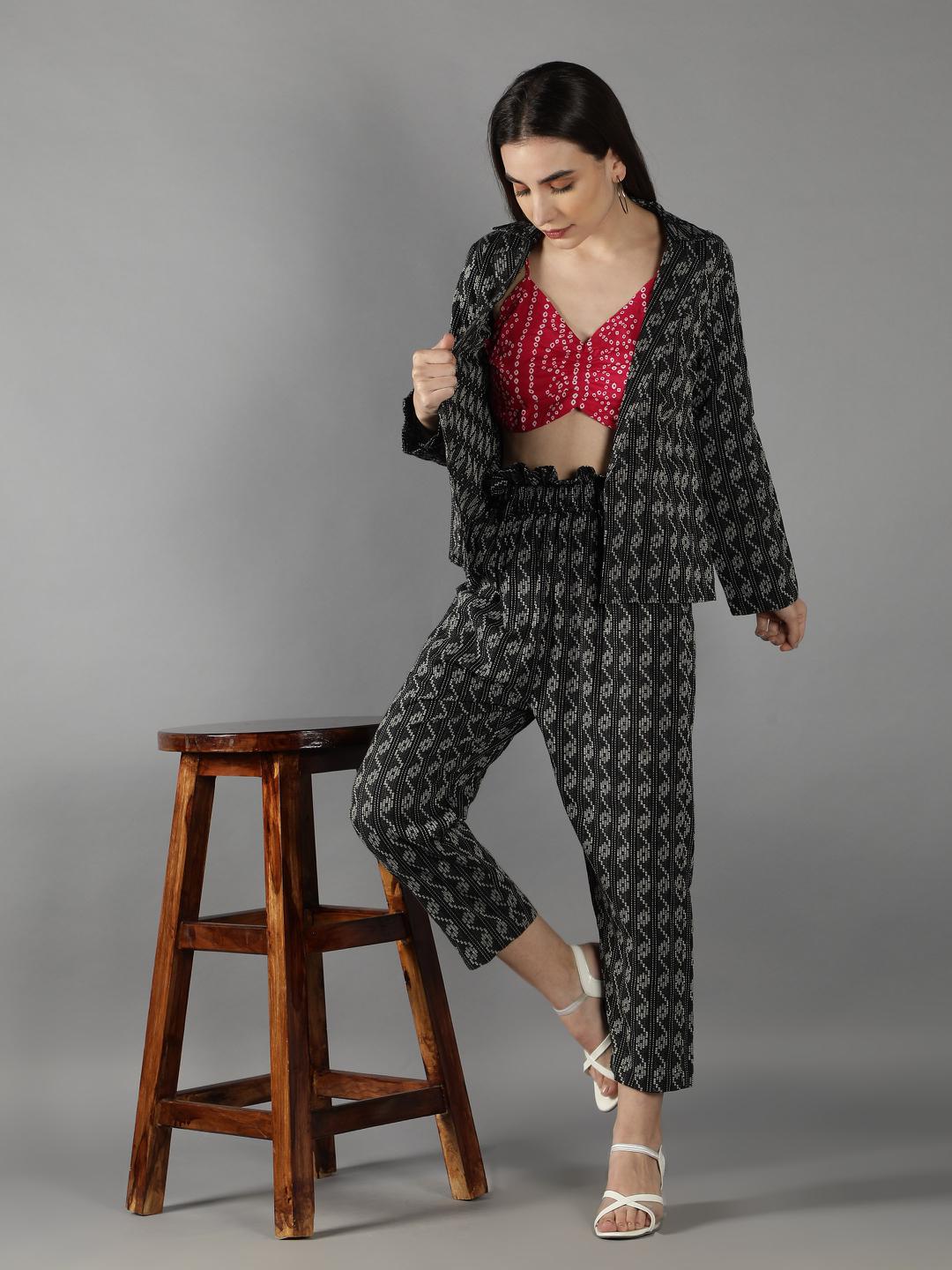 black-beauty-katha-pant-suit-with-pink-peacock-bustier-11740115BK, Women Clothing, Cotton Matching Set