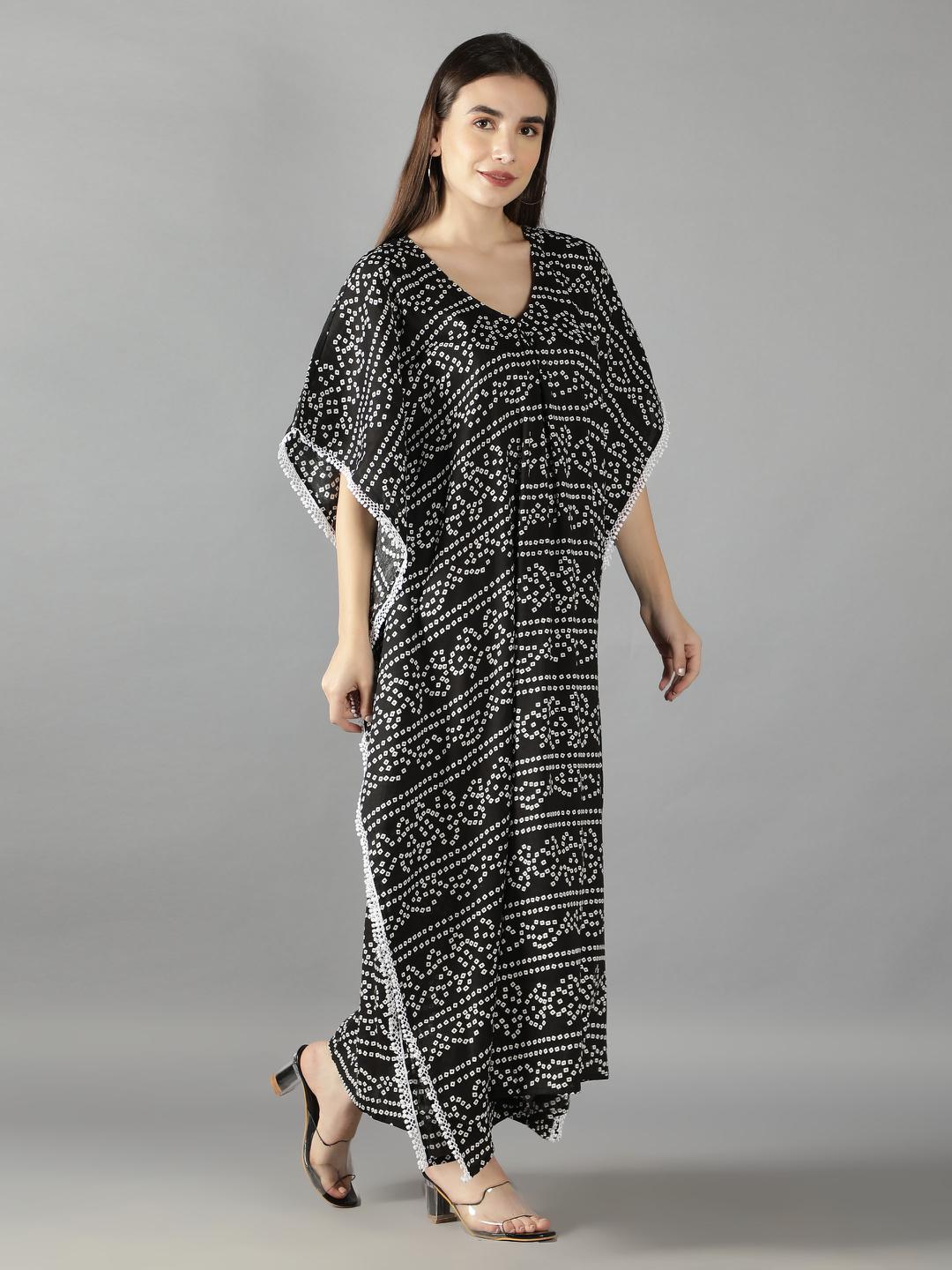 black-bhandej-caftan-with-side-lace-detailing-11721130BK, Women Clothing, Cotton Caftan