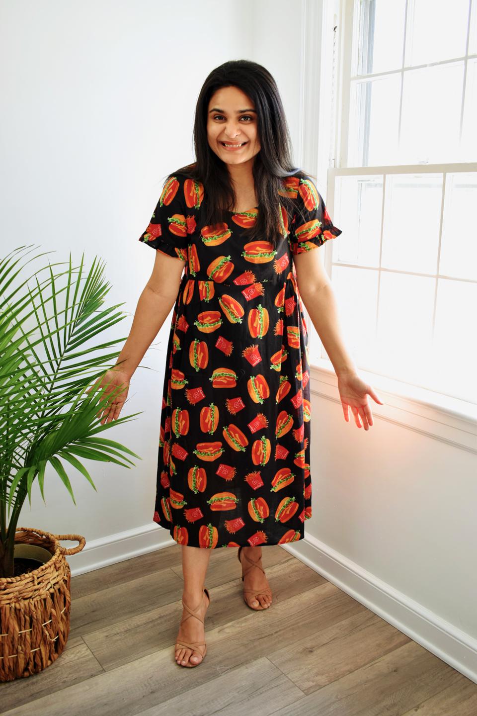 Black Burger Print Dress