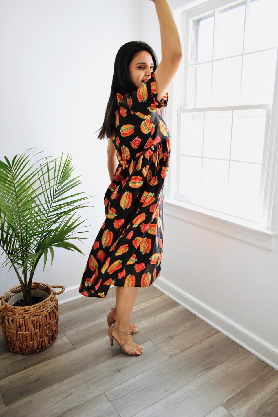 Black Burger Print Dress