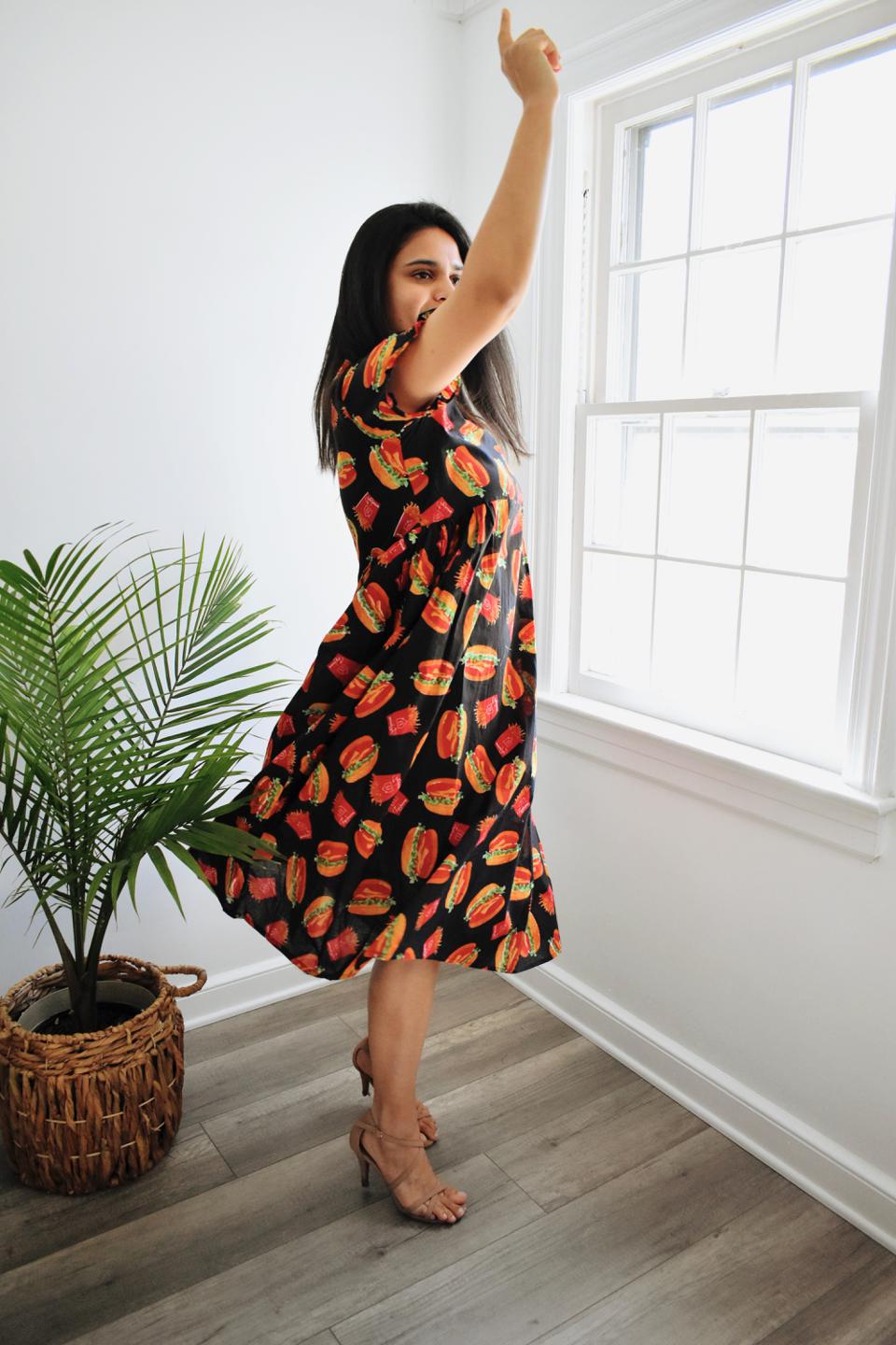 Black Burger Print Dress