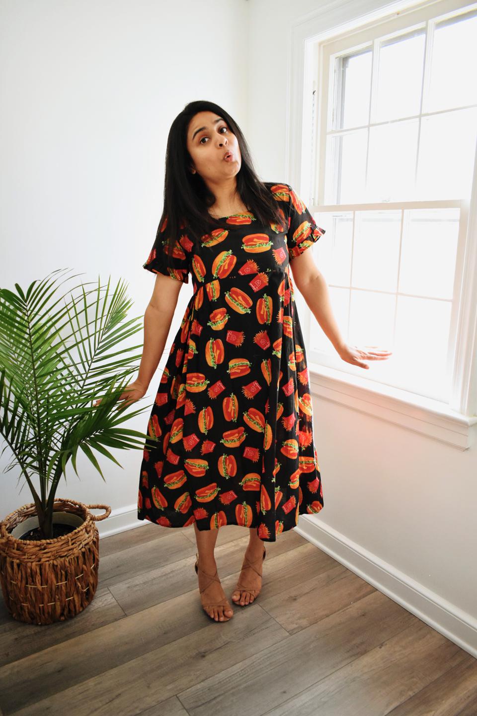 Black Burger Print Dress