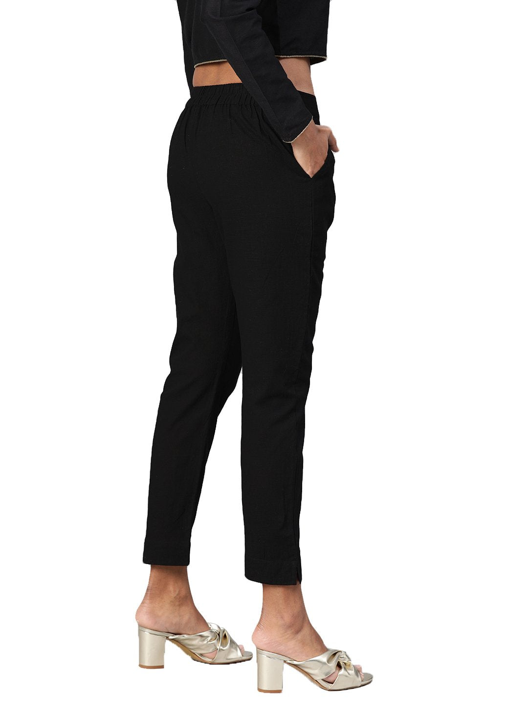 black-casual-trouser-10005014BK, Women Indian Ethnic Clothing, Cotton Pant