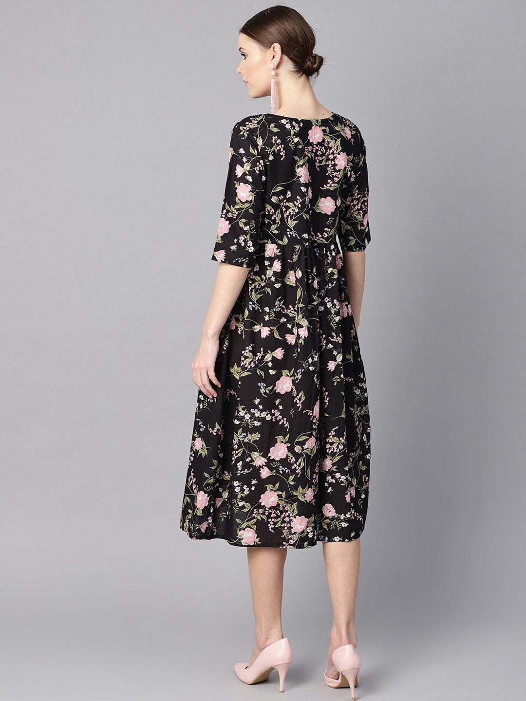 black-floral-dress-10804009BK, Women Clothing, Cotton Dress