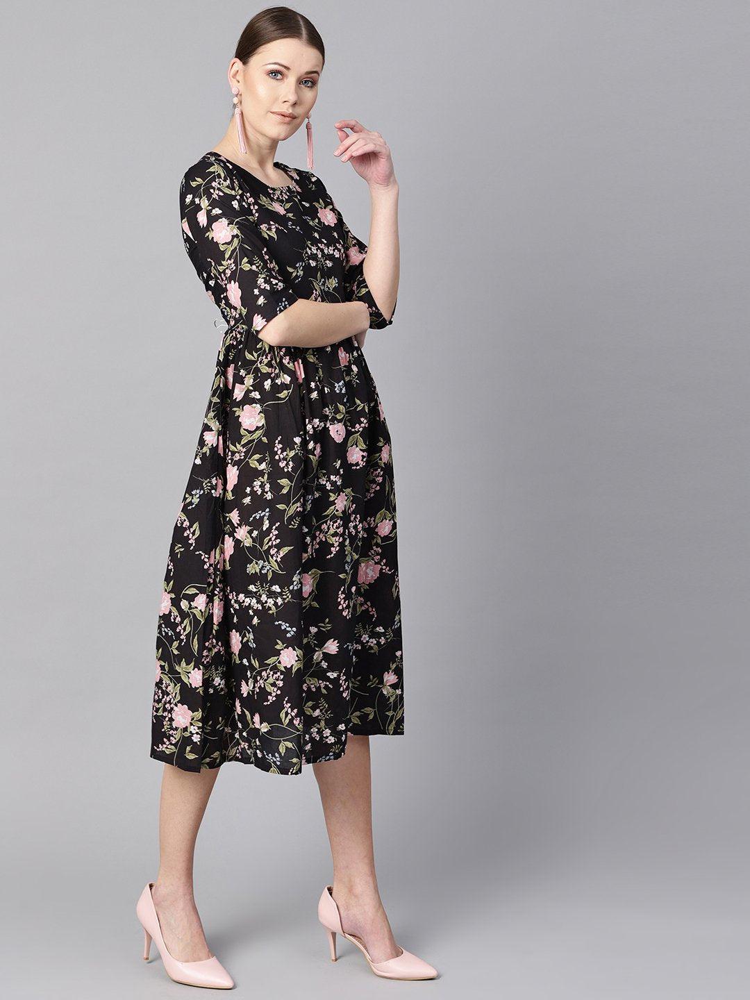 black-floral-dress-10804009BK, Women Clothing, Cotton Dress