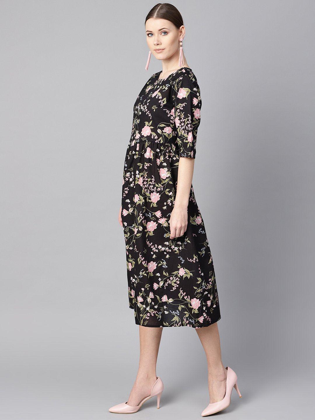 black-floral-dress-10804009BK, Women Clothing, Cotton Dress