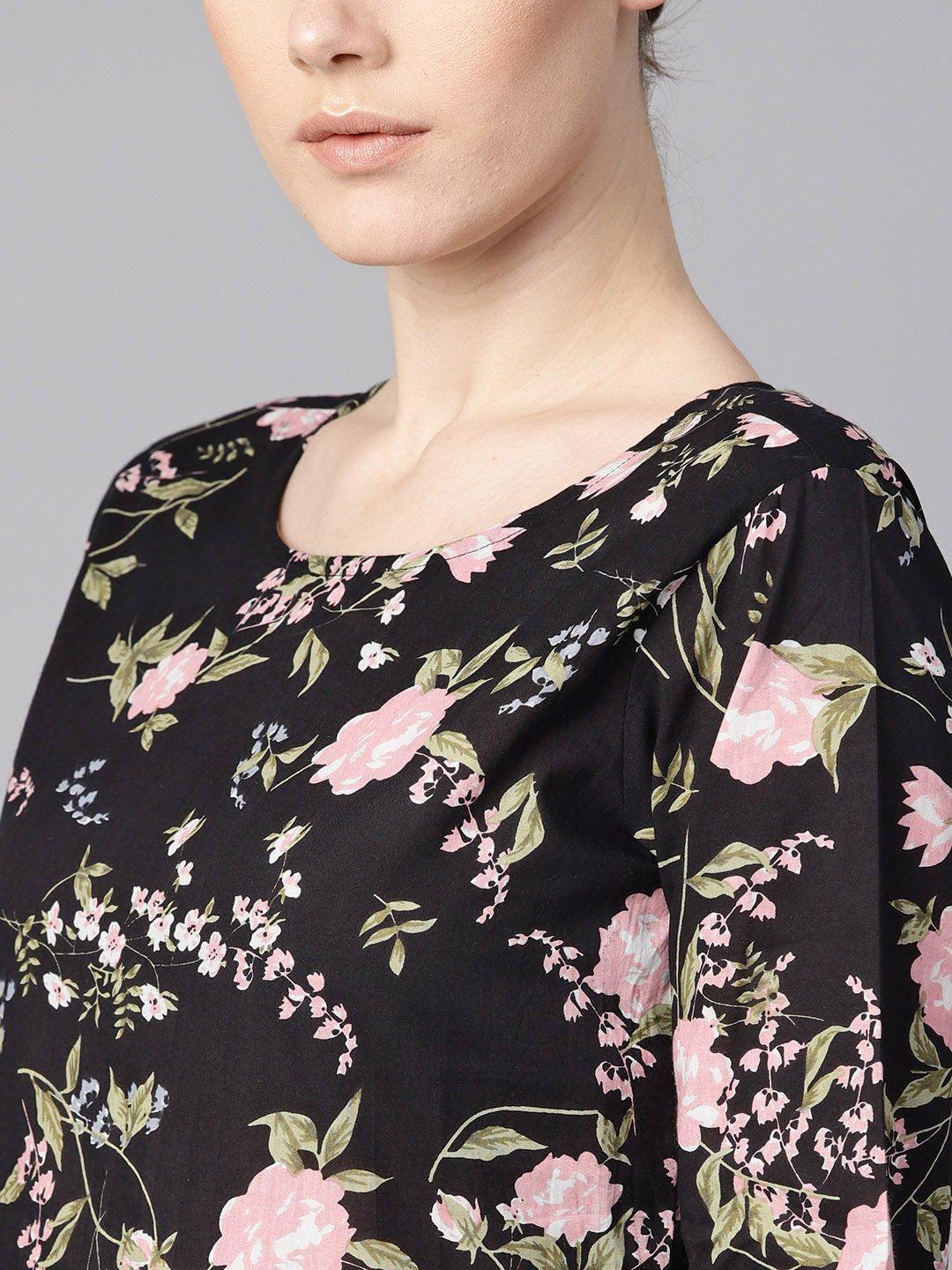 black-floral-dress-10804009BK, Women Clothing, Cotton Dress
