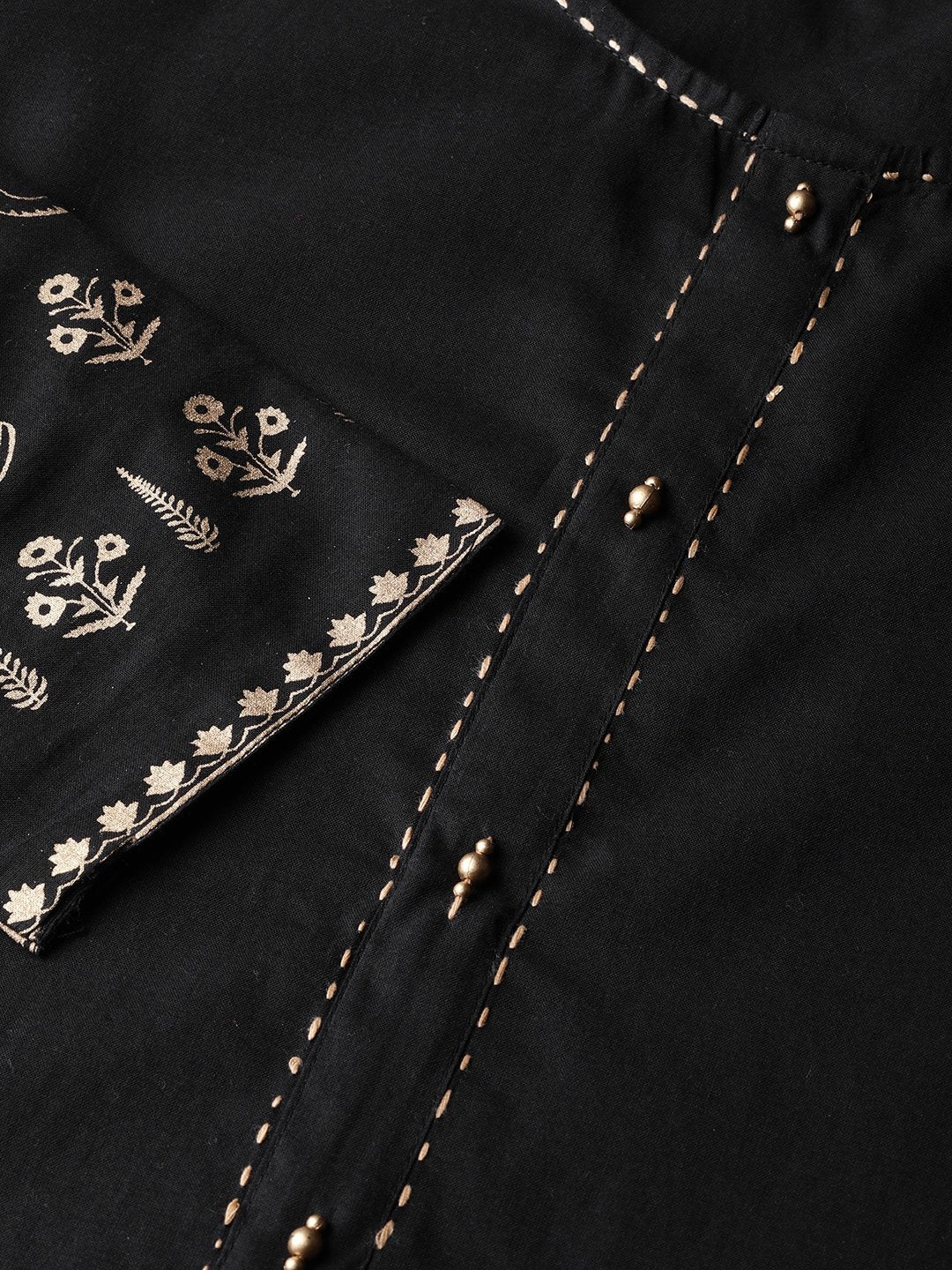 black-golden-solid-kurta-dupatta-set-10103007BK, Women Indian Ethnic Clothing, Cotton Kurta Set Dupatta