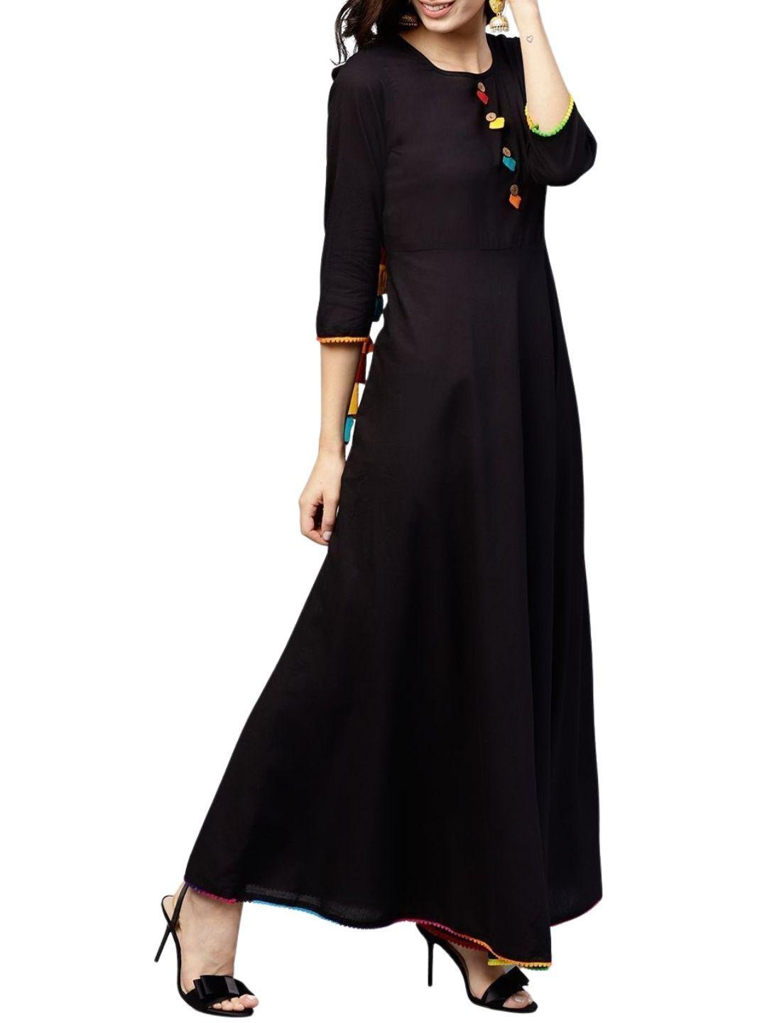 black-maxi-dress-10204012BK, Women Indian Ethnic Clothing, Cotton Dress
