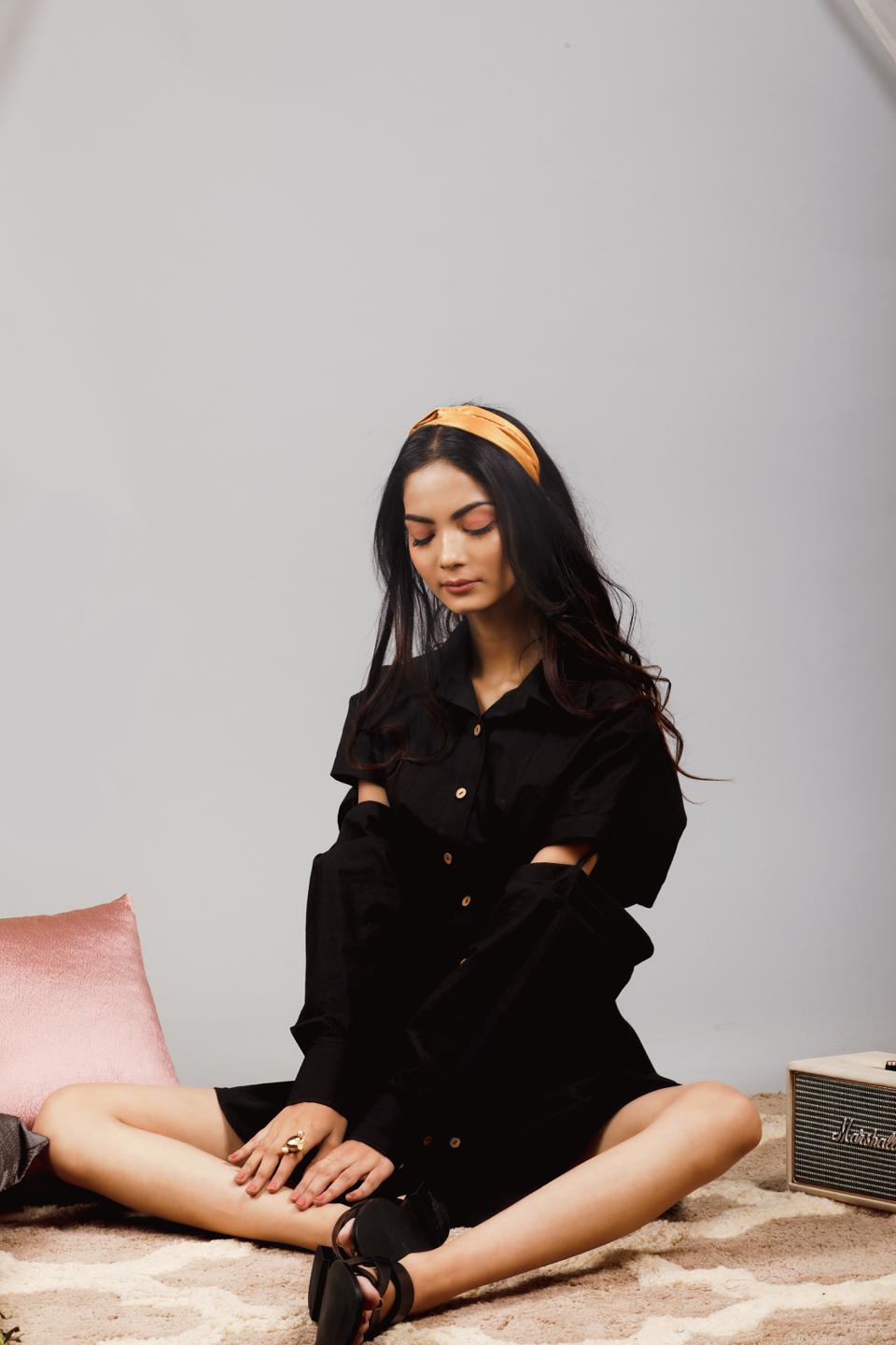 black-onyx-sleeve-cut-out-dress-11704079BK, Women Clothing, Cotton Dress