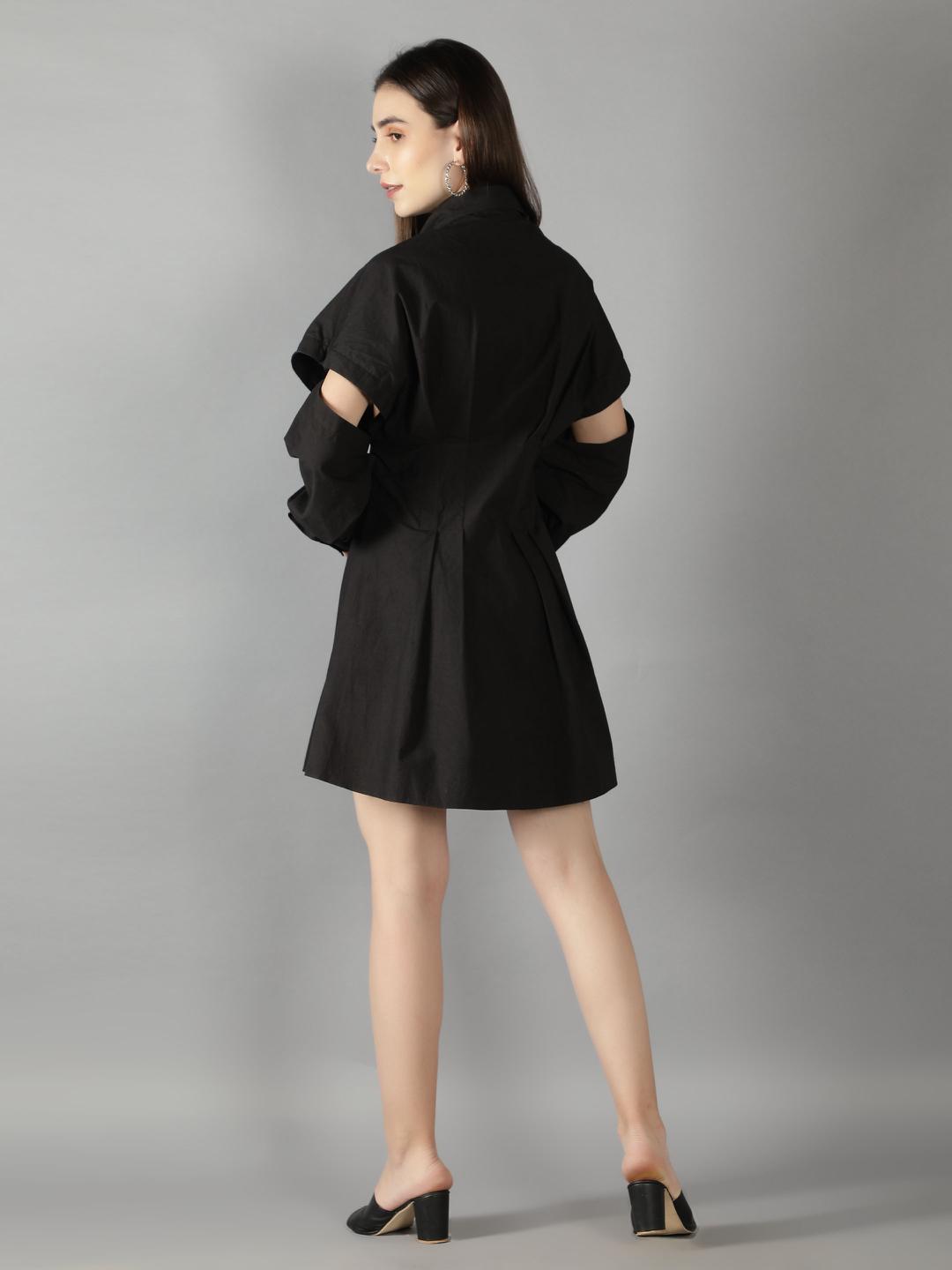 black-onyx-sleeve-cut-out-dress-11704079BK, Women Clothing, Cotton Dress