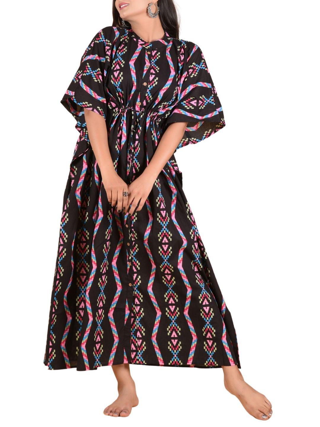 black-zigzag-3in1-caftan-dress-10921042BK, Women Clothing, Cotton Caftan, Cotton Black ZigZag 3in1 Caftan Dress