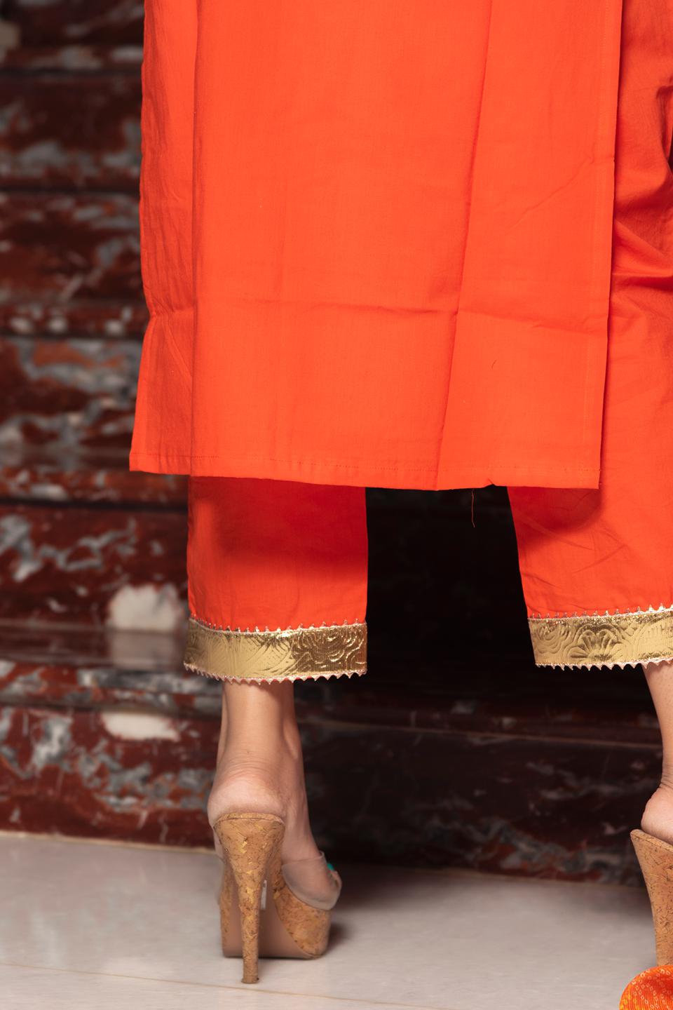 bloom-orange-cotton-suit-set-11403008OR, Women Indian Ethnic Clothing, Cotton Kurta Set Dupatta