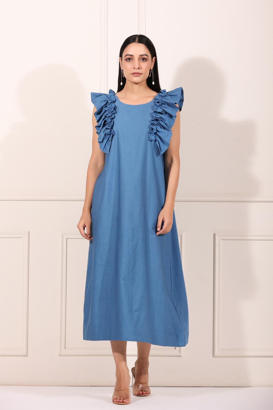 MOH Blue Blooming Midi Dress
