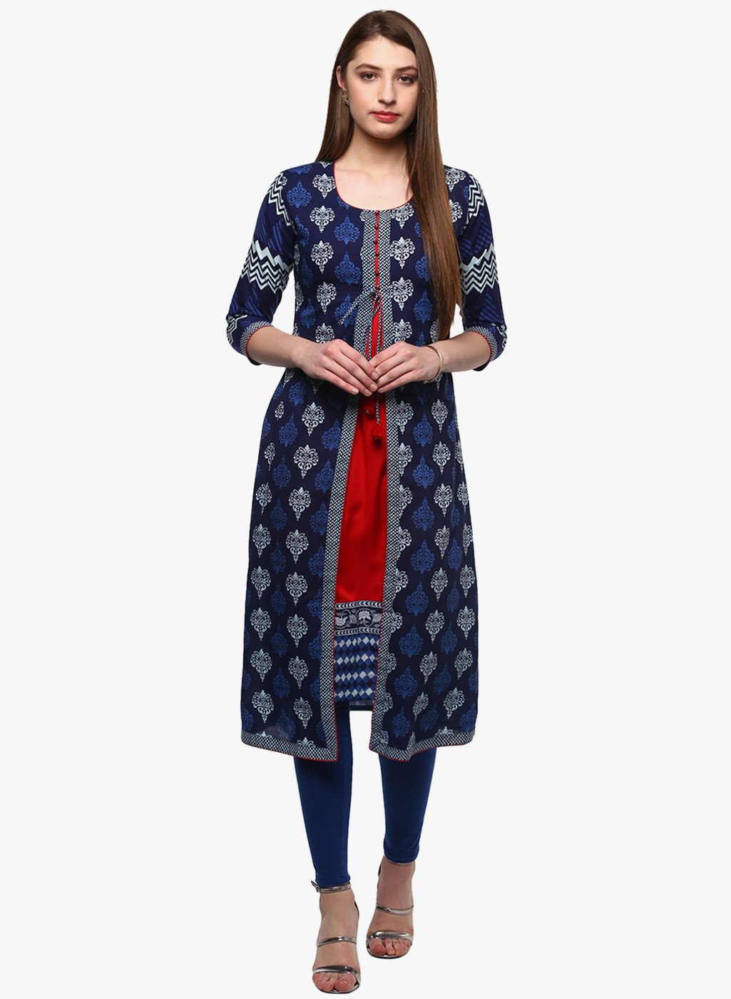 Women's Blue Long Printed Cotton Kurti, Size: Medium at Rs 999