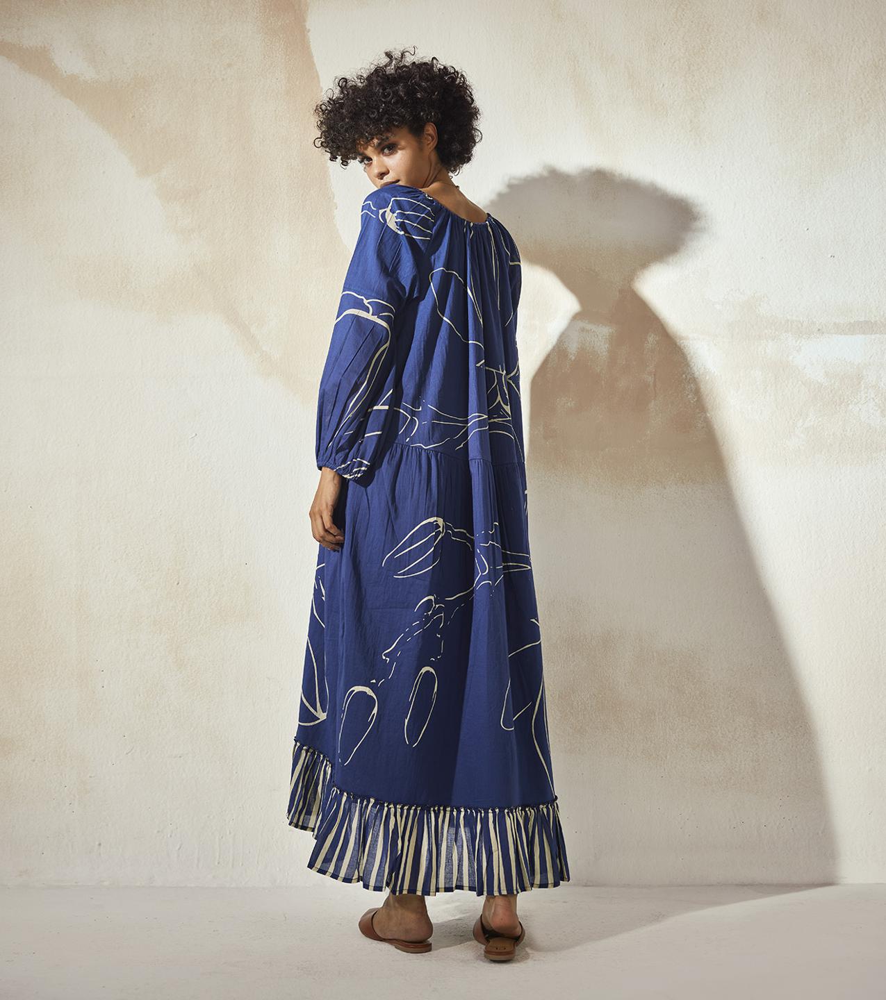 blue-printed-anti-fit-mulmul-dress-11904086BL, Women Clothing, Mulmul Dress