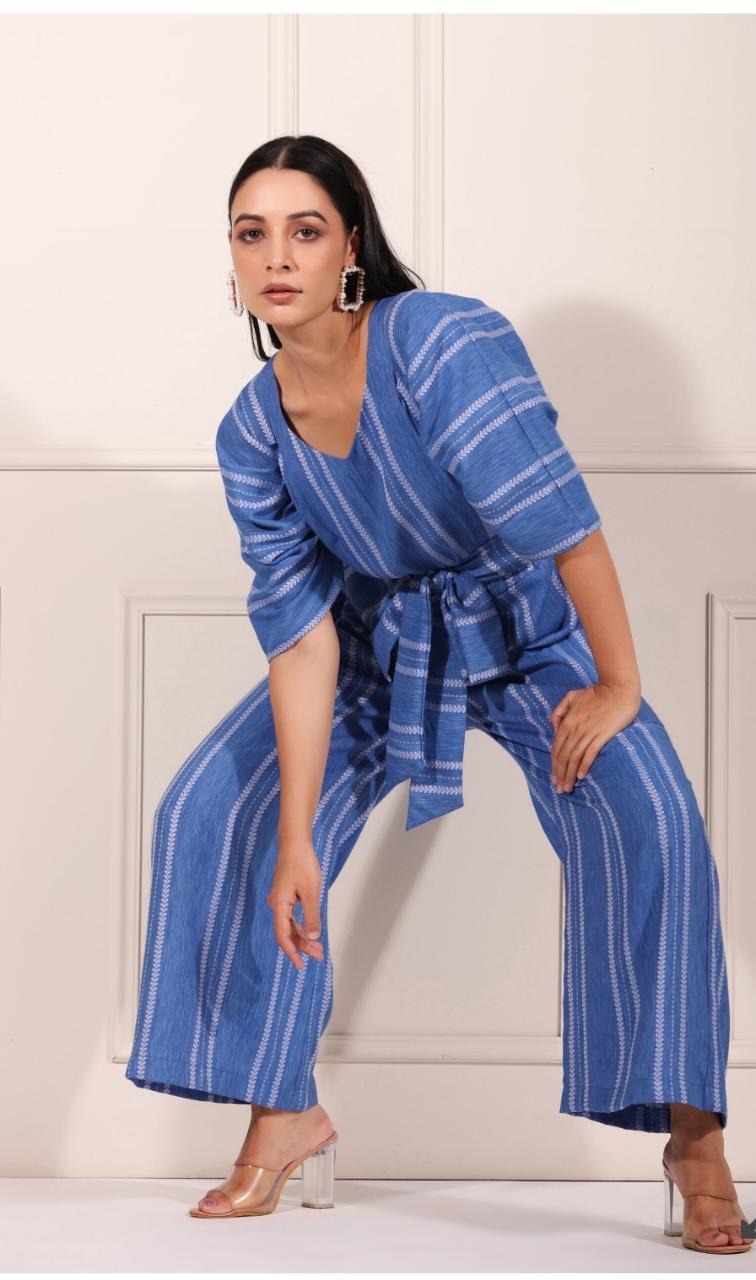 blue-striped-jump-suit-11624015BL, Women Clothing, Cotton Jumpsuit