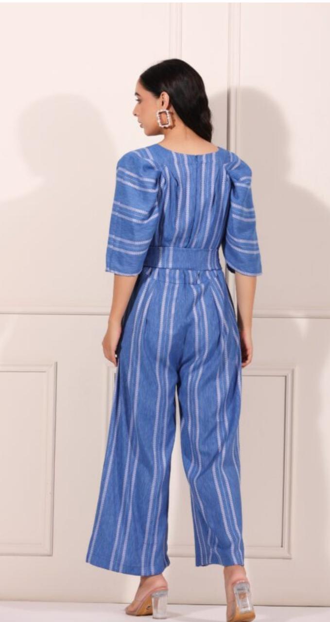 blue-striped-jump-suit-11624015BL, Women Clothing, Cotton Jumpsuit