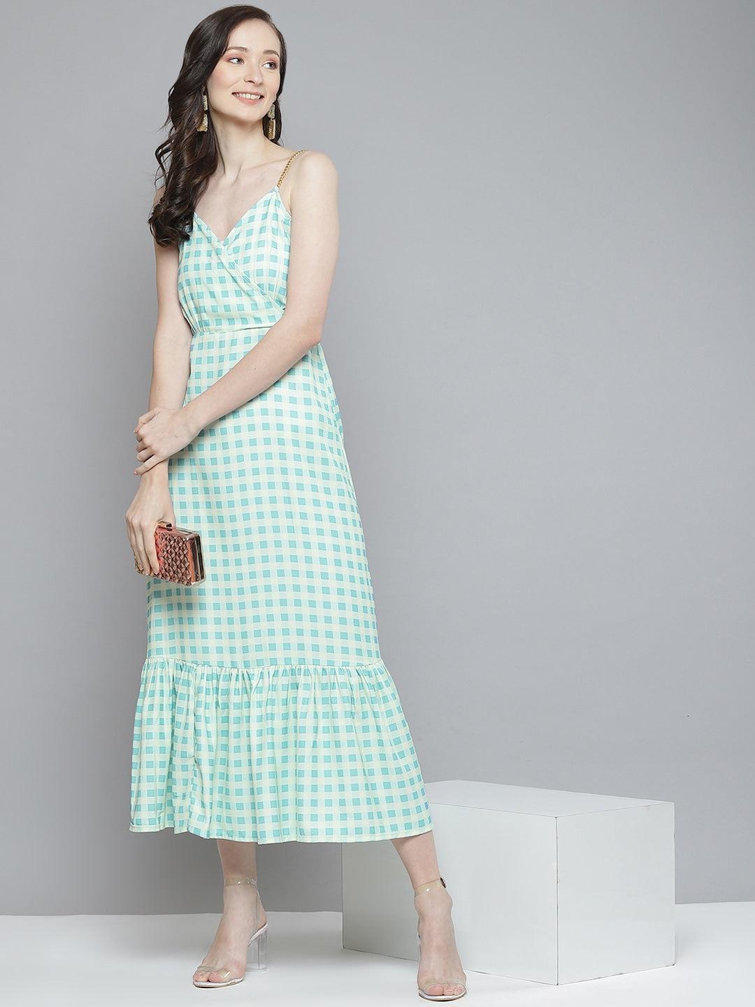 blue-yellow-check-strappy-maxi-10704005BL, Women Clothing, Poly Moss Dress