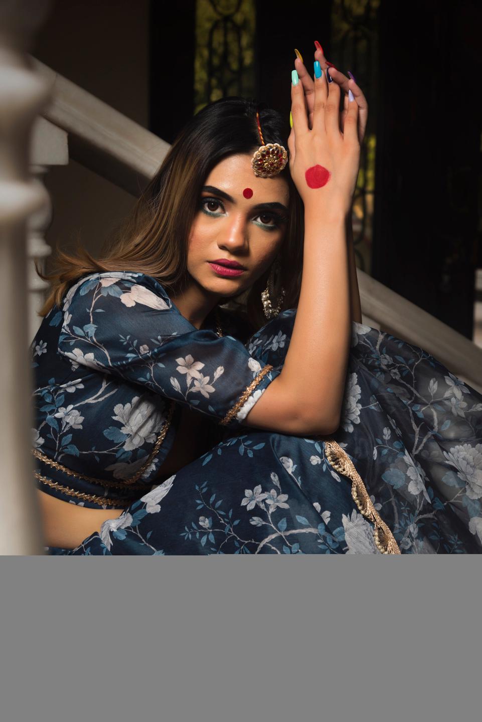 bluebell-modal-chanderi-lehenga-set-11423003BL, Women Indian Ethnic Clothing, Modal Chanderi Lehenga Choli