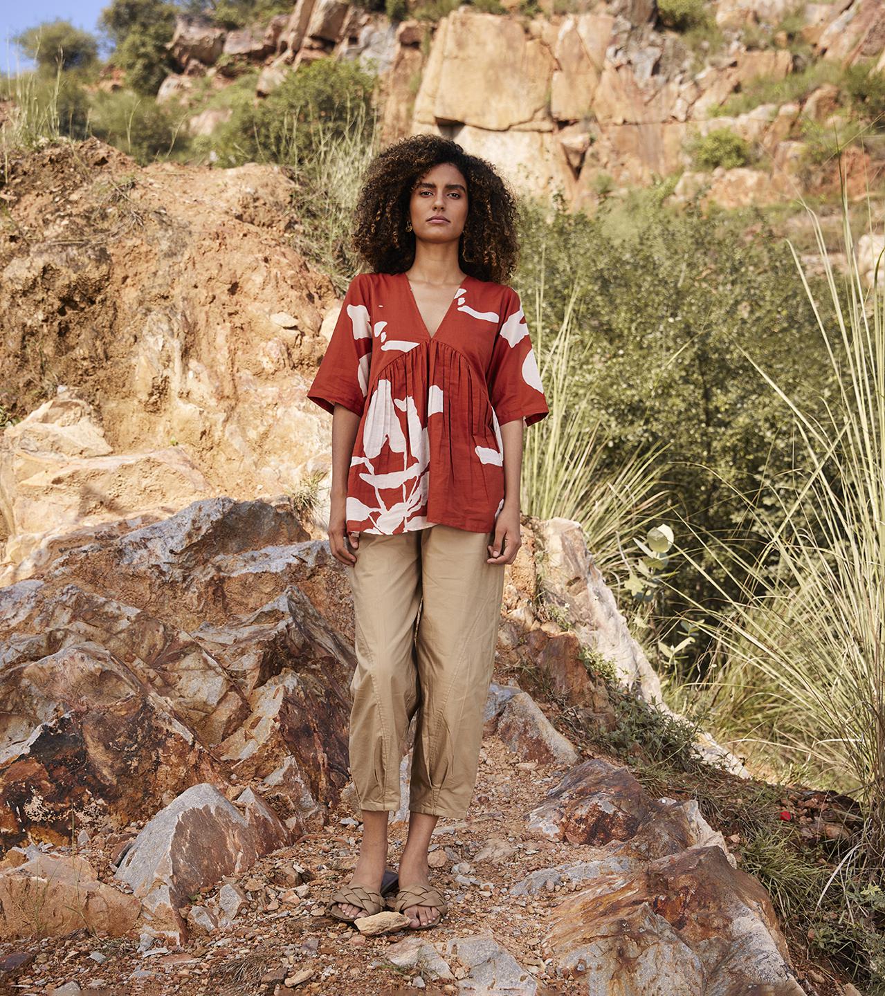 brick-red-printed-cotton-top-11907041RD, Women Clothing, Cotton Top