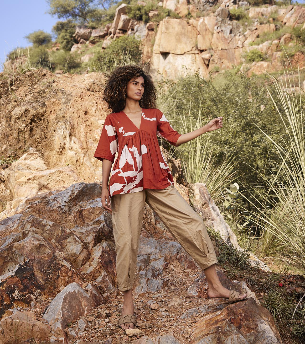 brick-red-printed-cotton-top-11907041RD, Women Clothing, Cotton Top