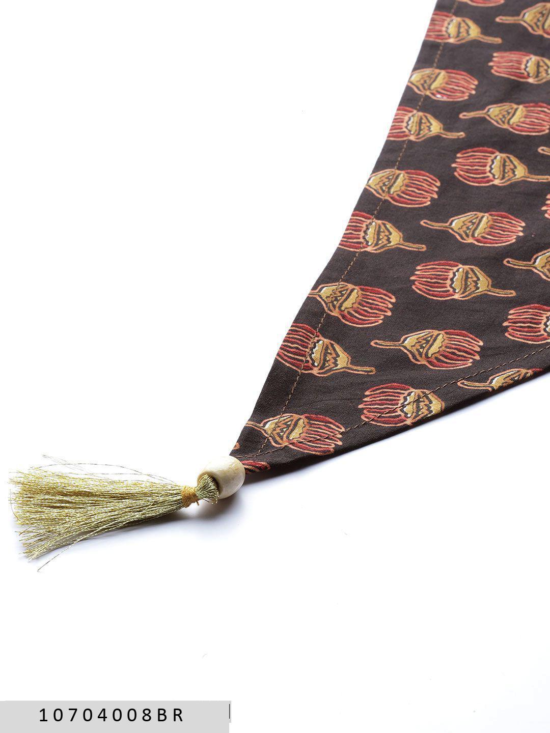 brown-anarkali-dress-with-printed-scarf-10704008BR, Women Clothing, Poly Viscose Dress