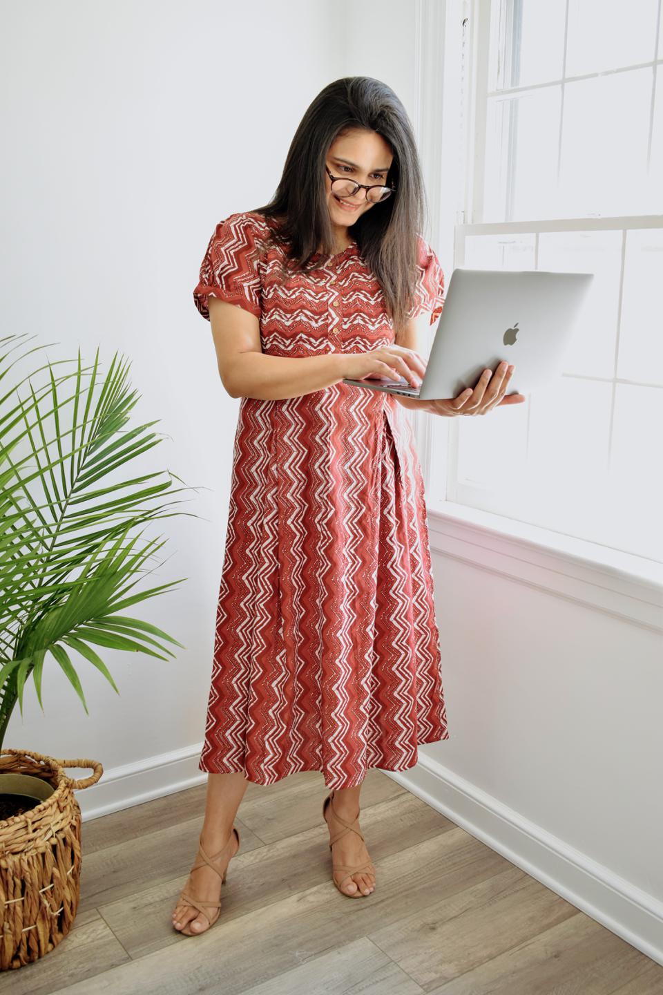 Brown Lehriya Cotton Dress