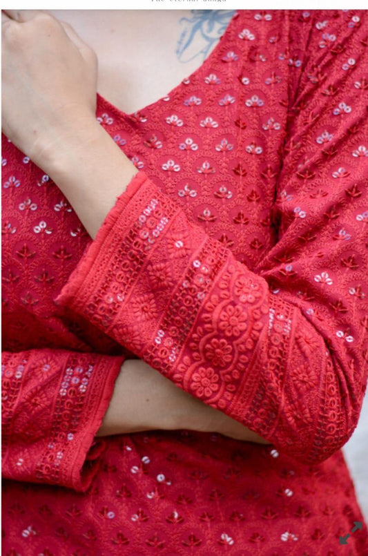 camrine-red-chikankari-suit-11603022RD, Women Indian Ethnic Clothing, Chikankari Kurta Set Dupatta