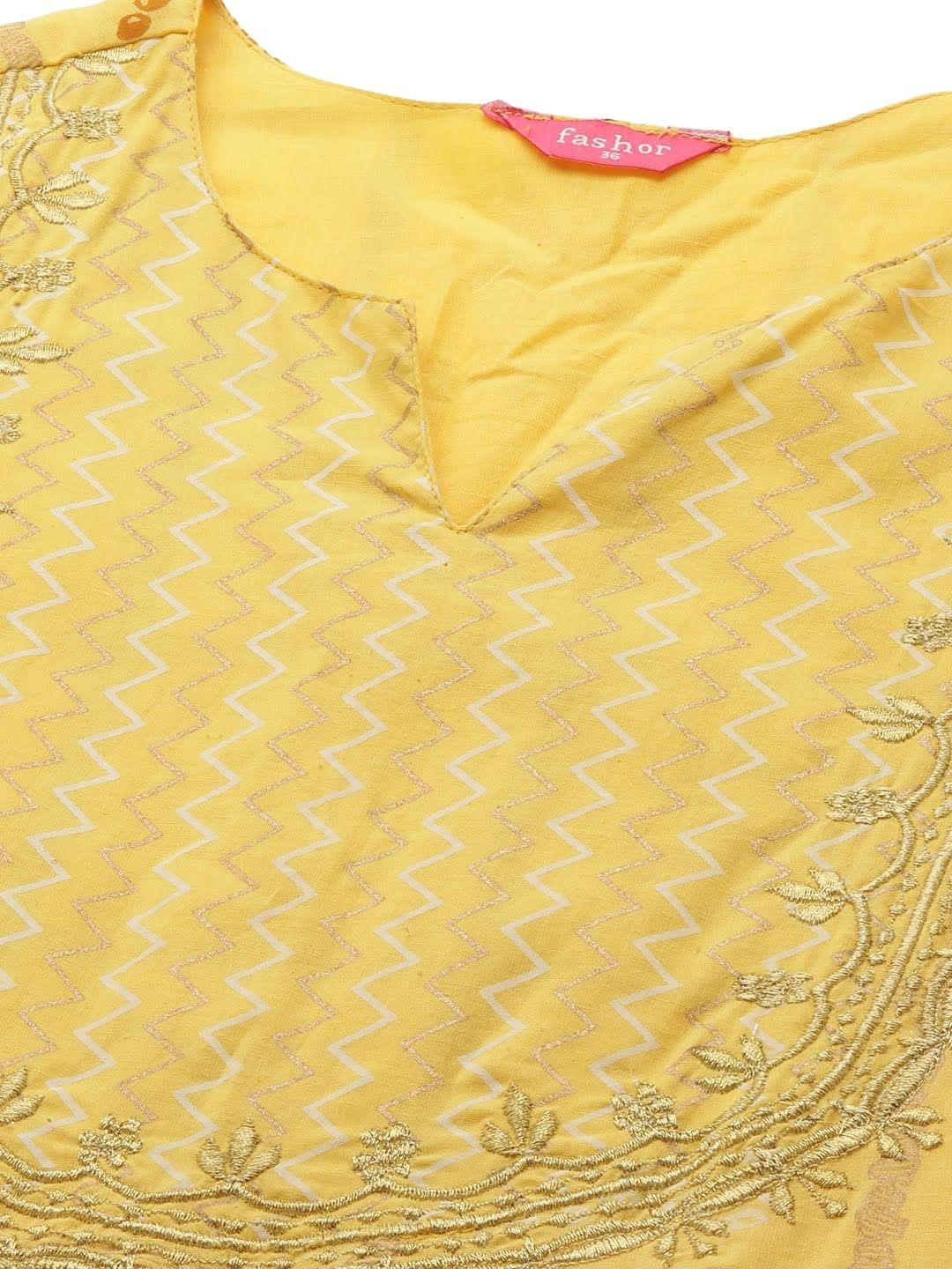 chevron-bandhani-mix-printed-asymmetrical-maxi-dress-10304003YL, Women Clothing, Cotton Dress