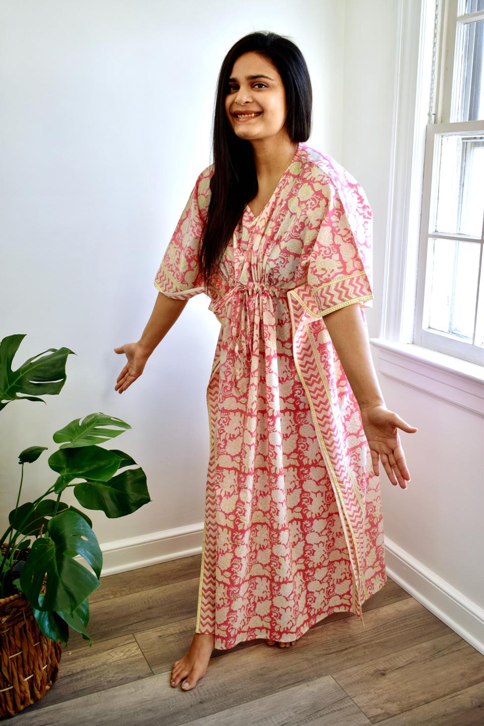 Coral HandBlock Long Caftan